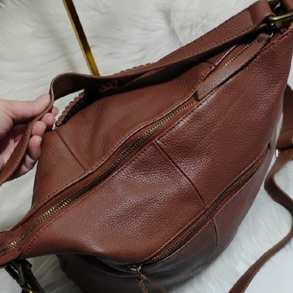 SALE! Lucky Brand Carmen Brown Leather Tassel Hobo/Bucket Shoulder Bag - Picture 11 of 15